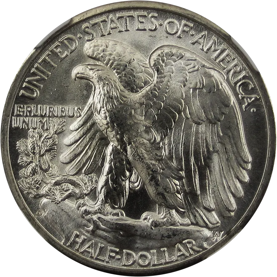 Walking Liberty half dollar reverse: eagle on a mountain pine